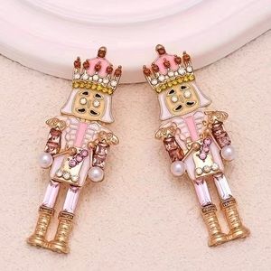 Women’s Pink Embellished Nutcracker Statement Earrings